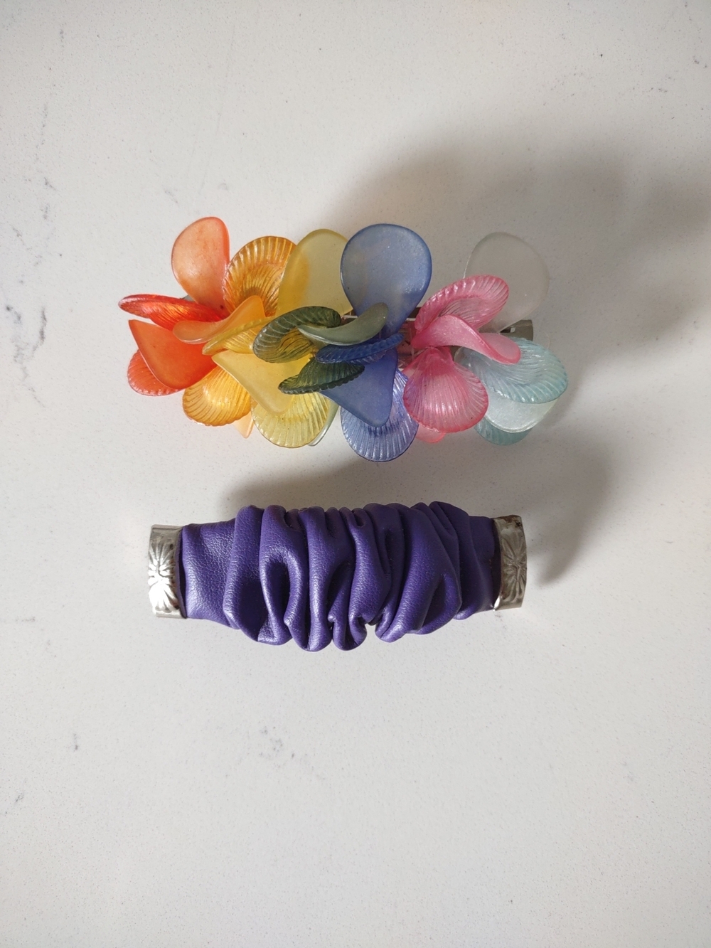 Vintage French Barrette Lot Rainbow Multi Color Purple Scrunch 1990s Hair
